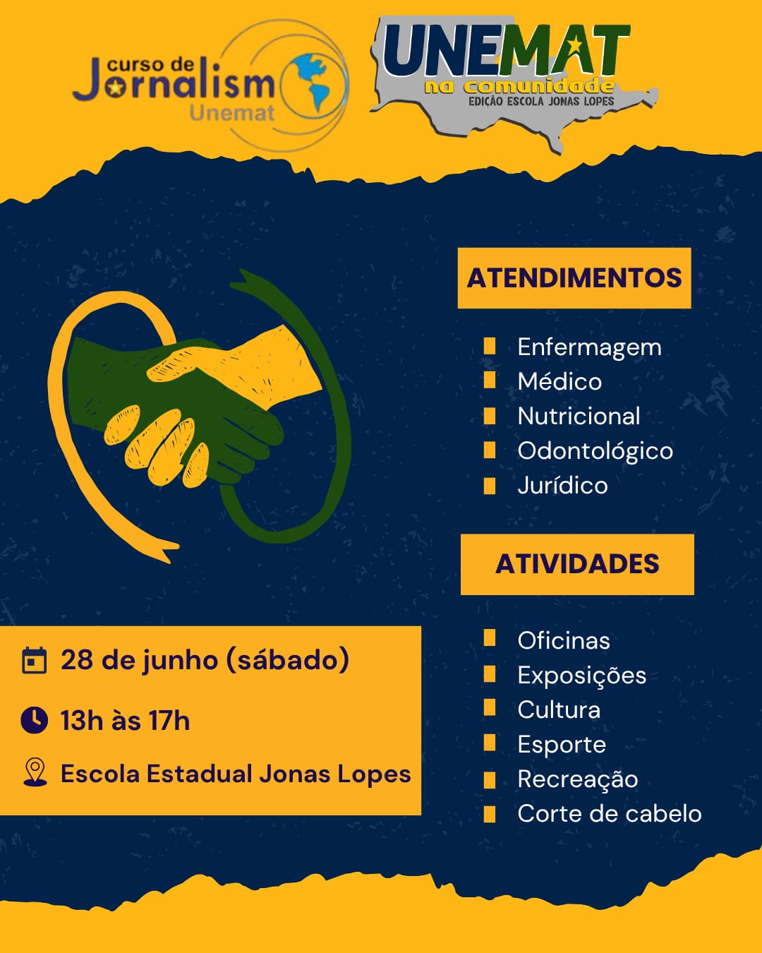 ‘Unemat na Comunidade’ oferece atendimentos e oficinas neste sábado (28) na E.E Jonas Lopes