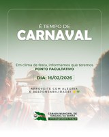 Sessão Ordinária está mantida para terça-feira, 17 de fevereiro