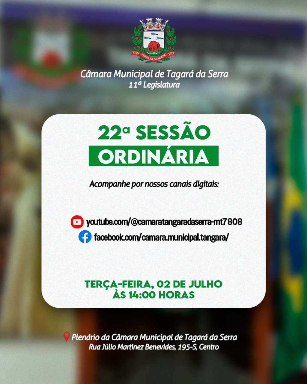 22ª Sessão: confira as matérias em discussão, votação e apreciação desta terça (02)