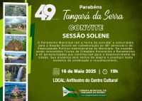 Câmara celebrará os 49 anos de Tangará da Serra com Sessão Solene e entrega de títulos a personalidades